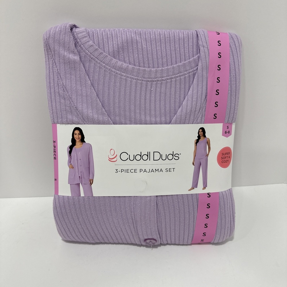 Cuddl Duds Lilac Woman's 3pc Pajama Set Soft Knit PJ Small NWT